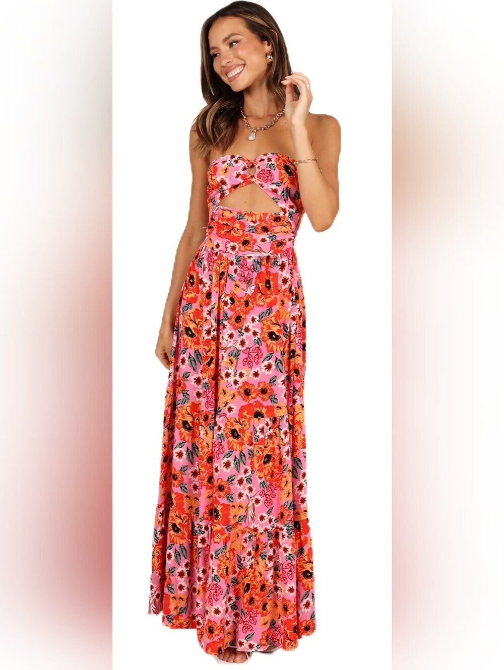 Pedal + Pup Sarai Floral Cutout Maxi Dress In Pink. Size 2